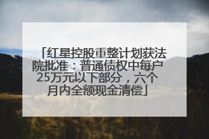 红星控股重整计划获法院批准：普通债权中每户25万元以下部分，六个月内全额现金清偿