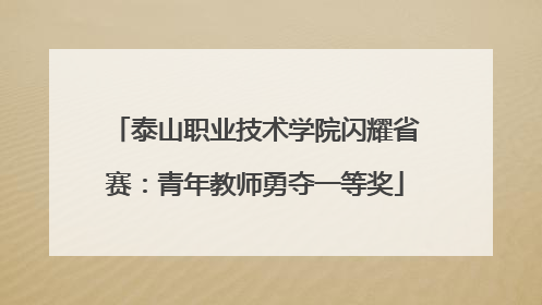 泰山职业技术学院闪耀省赛：青年教师勇夺一等奖